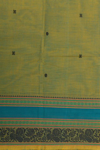 Thread Work Border In Plain Mehandi Green Chettinad Cotton Saree
