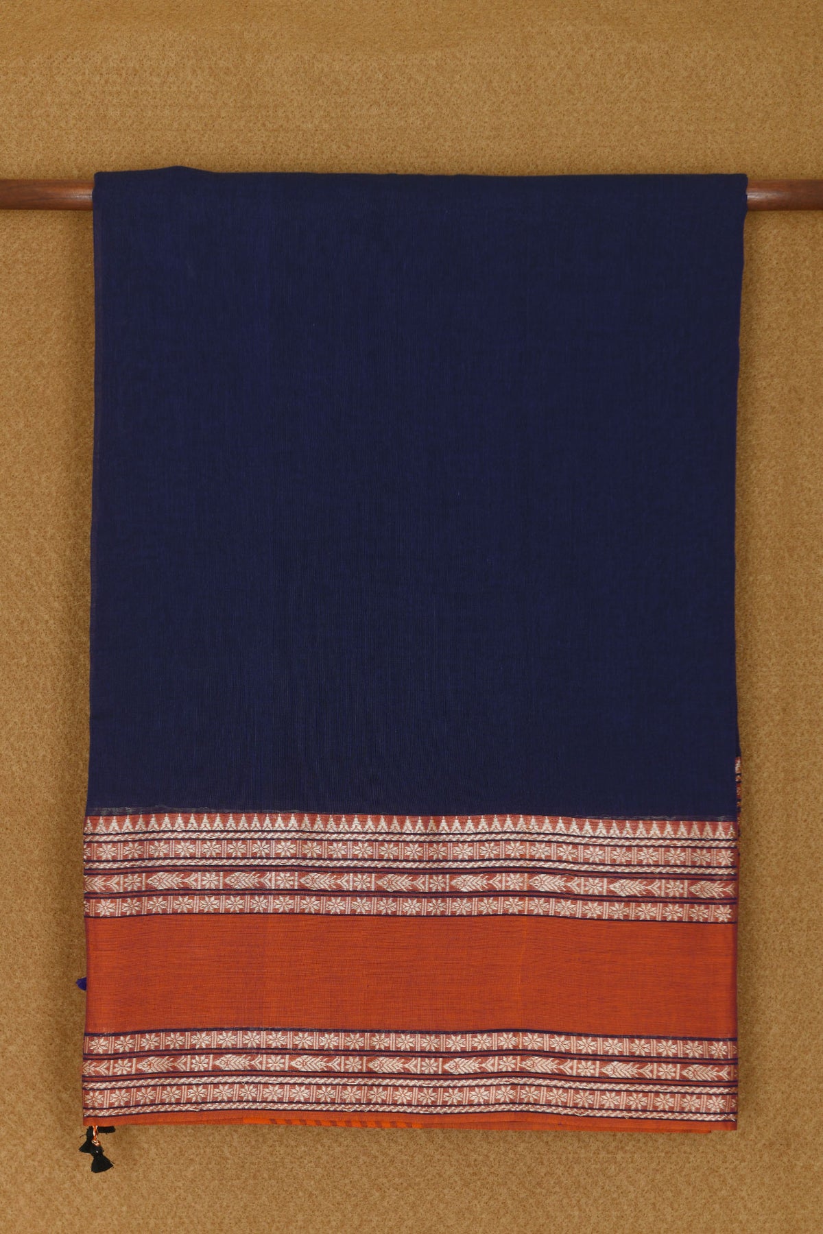 Thread Work Border In Plain Navy Blue Bengal Cotton Saree