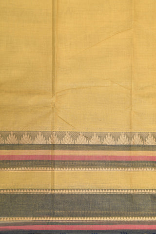 Thread Work Border In Plain Ochre Yellow Chettinad Cotton Saree
