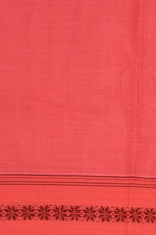 Thread Work Border In Plain Pink Hand Spun Cotton Saree