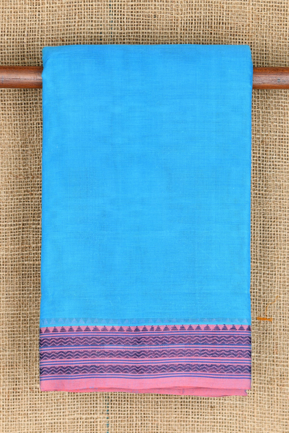 Thread Work Border In Plain Ramar Blue Kanchi Cotton Saree