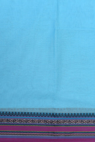 Thread Work Border In Plain Sky Blue Bengal Cotton Saree