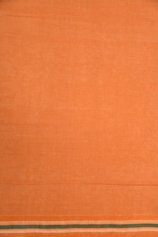 Thread Work Border In Small Stripes Orange Mangalagiri Cotton Saree