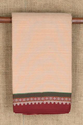 Thread Work Border In Stripes Cream Color Dharwad Cotton Saree