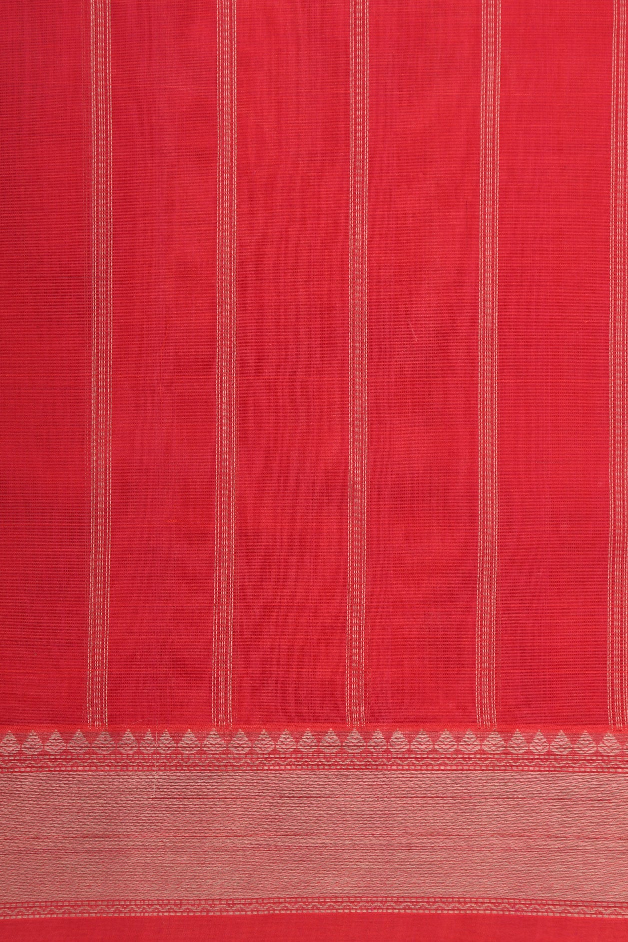 Thread Work Border In Stripes Red Coimbatore Cotton Saree