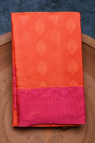 Thread Work Lavangam Border With Pendant Butta Orange Kanchipuram Silk Saree