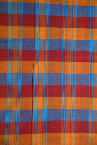 Thread Work Border With Multicolor Checks Chettinadu Cotton Saree