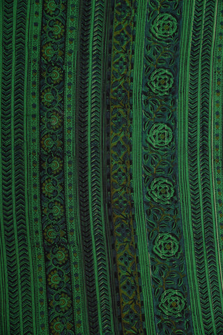 Thread Work Border With Floral Ajrakh Printed Green Mangalagiri Cotton Saree