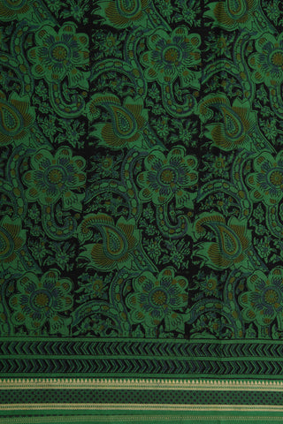 Thread Work Border With Floral Ajrakh Printed Green Mangalagiri Cotton Saree