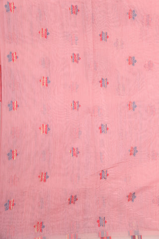 Thread Work Border With Floral Butta Baby Pink Semi Kora Silk Cotton Saree