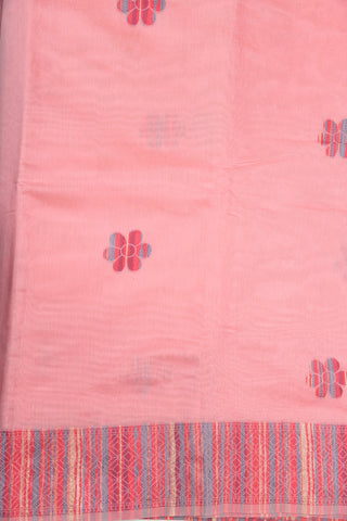 Thread Work Border With Floral Butta Baby Pink Semi Kora Silk Cotton Saree