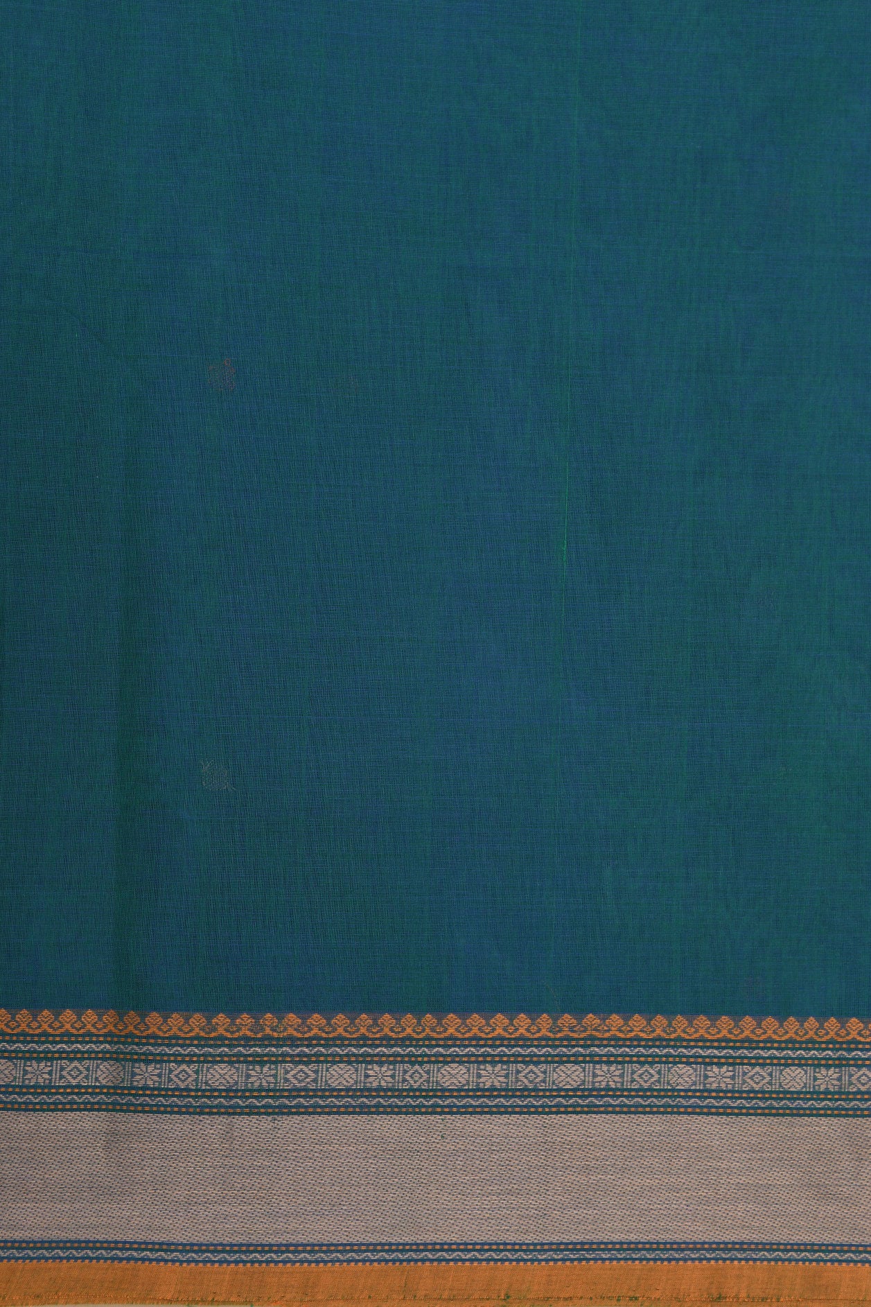 Thread Work Border With Floral Buttis Peacock Blue Coimbatore Cotton Saree