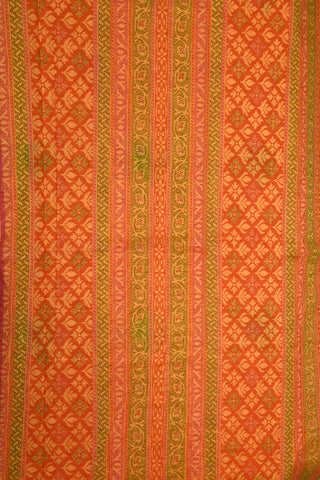 Thread Work Border With Floral Creepers Design Marigold Orange Semi Kota Silk Cotton Saree