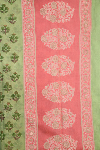 Thread Work Border With Floral Design Sage Green Semi Kota Cotton Saree