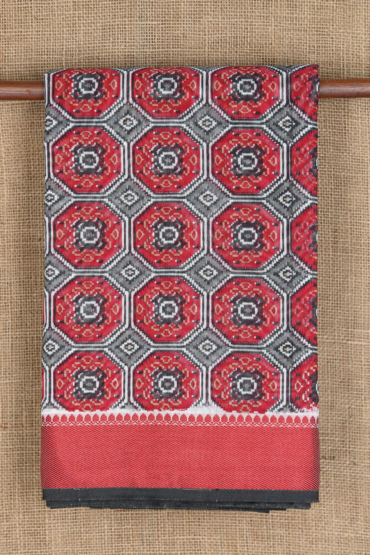 Thread Work Border With Geometric Pattern Maroon Printed Chanderi Cotton Saree