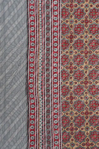 Thread Work Border With Geometric Pattern Maroon Printed Chanderi Cotton Saree