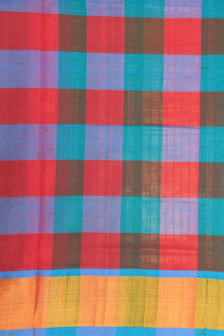 Thread Work Border With Multicolor Checks And Butta Venkatagiri Cotton Saree