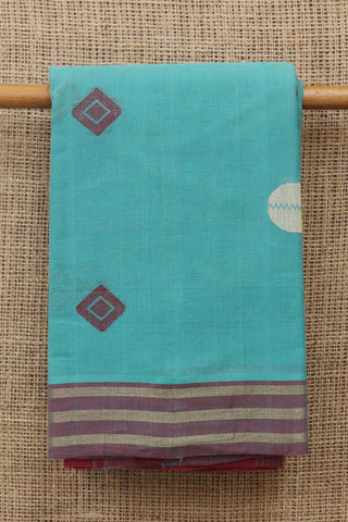 Thread Work Buttas Turquoise Blue Kanchi Cotton Saree