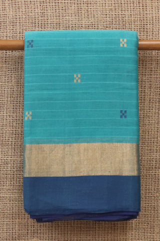 Thread Work Buttis Cerulean Blue Kanchi Cotton Saree