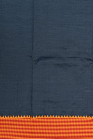 Thread Work Checks Border In Plain Charcoal Grey Dharwad Cotton Saree