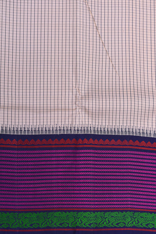 Threadwork Contrast Border Cream Color Kanchipuram Silk Saree