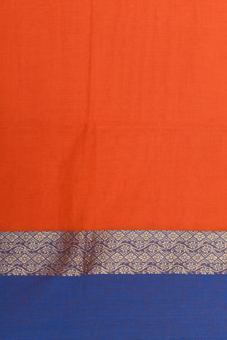 Thread Work Contrast Border In Plain Bright Orange Bengal Cotton Saree