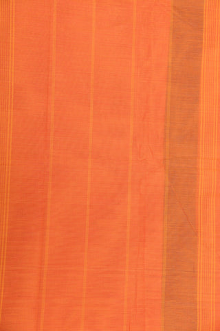 Thread Work Contrast Border In Plain Bright Orange Chettinad Cotton Saree