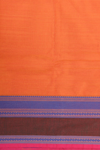 Thread Work Contrast Border In Plain Bright Orange Chettinad Cotton Saree