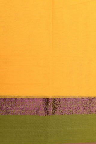 Thread Work Contrast Border In Plain Melon Yellow Bengal Cotton Saree