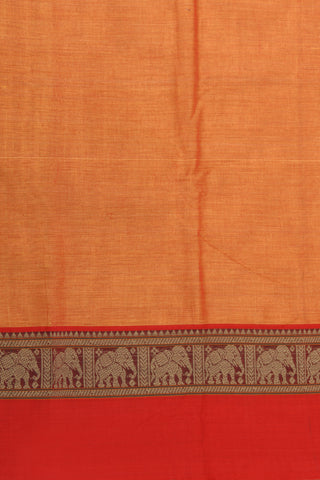 Thread Work Elephant Border In Plain Rust Orange Chettinad Cotton Saree With Kalamkari Blouse