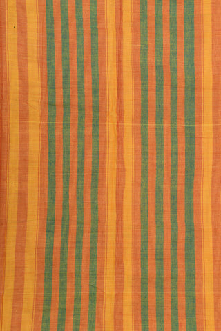 Thread Work Elephant Border In Plain Rust Orange Chettinad Cotton Saree With Kalamkari Blouse