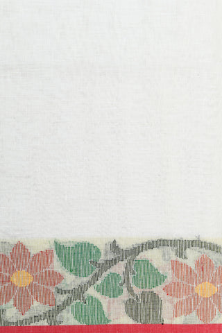Thread Work Floral Border In Plain White Linen Saree