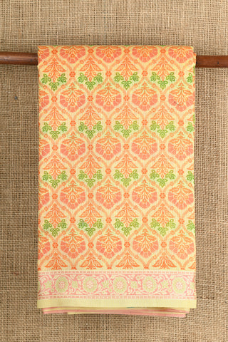 Thread Work Floral Border With Ogee Pattern Yellow Semi Kota Cotton Saree