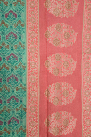 Thread Work Floral Border With Ogee Pattern Soft Green Semi Kota Cotton Saree