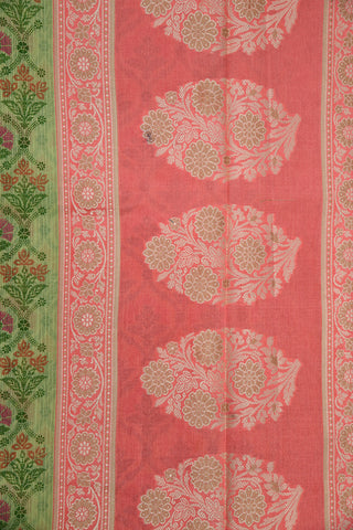 Thread Work Floral Border With Ogee Pattern Soft Green Semi Kota Cotton Saree