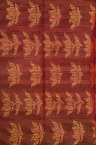 Thread Work Floral Butta Blush Red Semi Kora Silk Cotton Saree