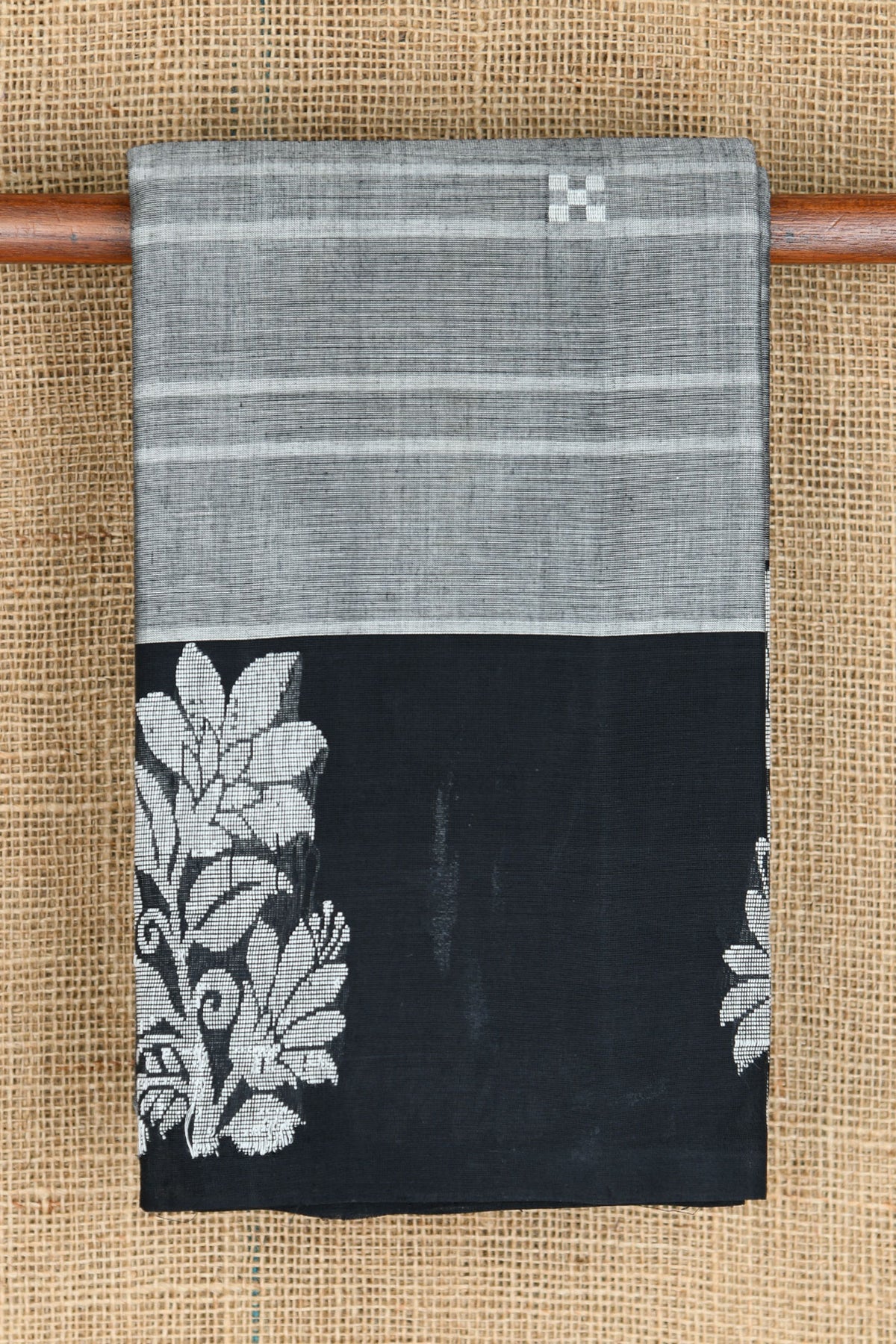 Thread Work Flower Border In Buttis Grey Kanchi Cotton Saree