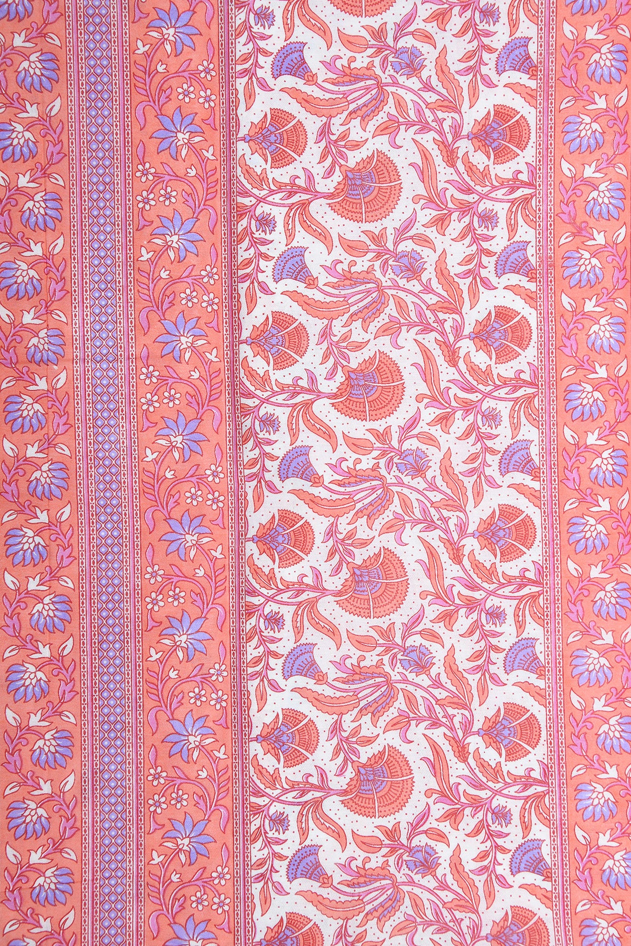 Thread Work Paisley Border With Floral Printed Peach Orange Ahmedabad Cotton Saree