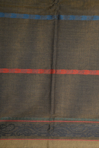 Thread Work Paisley Stripe Blackish Grey Kanchi Cotton Saree