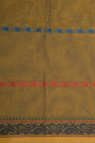 Thread Work Paisley Stripes Mustard Kanchi Cotton Saree