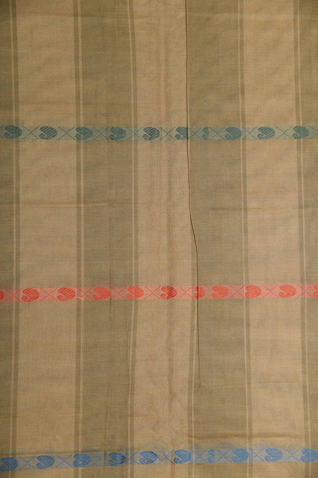 Thread Work Paisley Stripes Taupe Grey Kanchi Cotton Saree