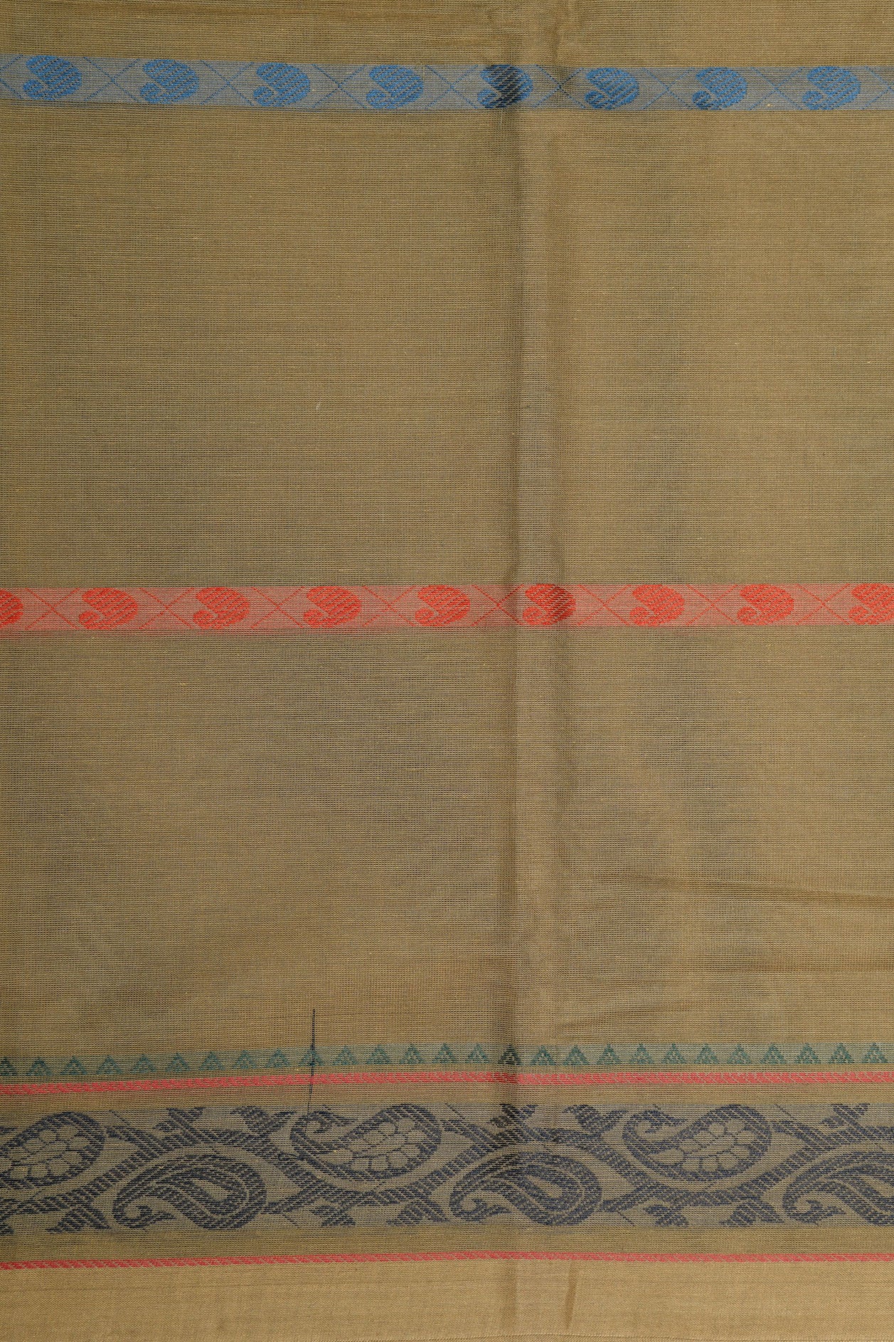 Thread Work Paisley Stripes Taupe Grey Kanchi Cotton Saree