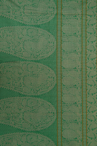 Thread Work Peacock Border In Buttis Green Coimbatore Cotton Saree