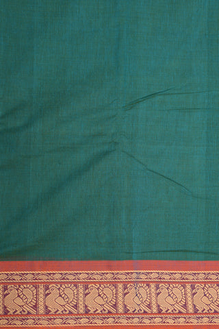 Thread Work Peacock Border In Plain Teal Green Chettinad Cotton Saree
