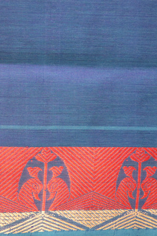 Thread Work Peacock Border With Traditional Buttas Blue Poly Cotton Saree