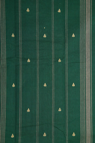 Thread Work Peacock Border With Bindi Buttis Forest Green Chettinad Cotton Saree