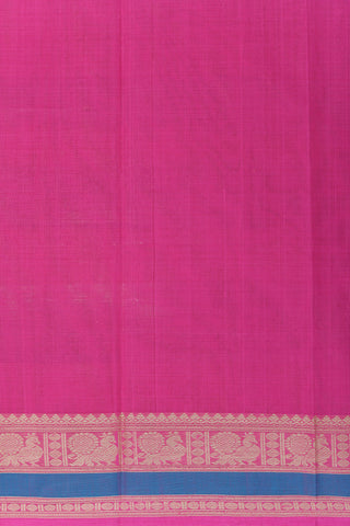 Thread Work Peacock Border With Checks And Buttas Hot Pink Coimbatore Cotton Saree