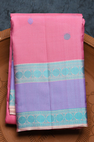Thread Work Rudraksh Border In Buttis Pink Kanchipuram Silk Saree