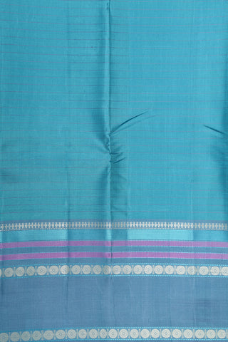 Thread Work Rudraksh Border In Stripes Teal Blue Kanchipuram Silk Saree