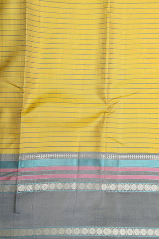 Thread Work Rudraksh Border In Stripes Banana Yellow Kanchipuram Silk Saree